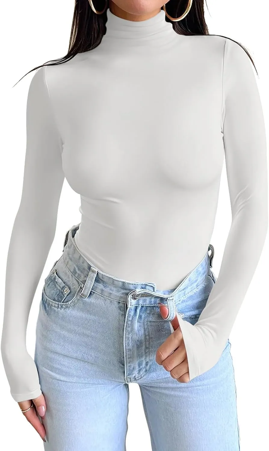 PINKMSTYLE Turtleneck Long Sleeve Tops for Women Fitted Double Lined T Shirts Base Layer Fall Outfits 2024