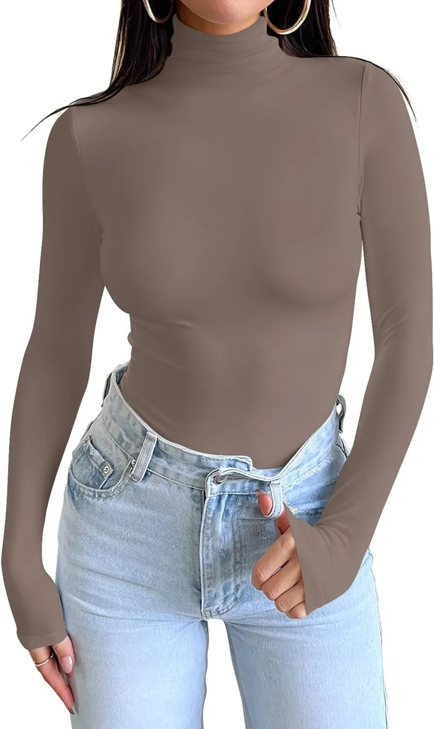 PINKMSTYLE Turtleneck Long Sleeve Tops for Women Fitted Double Lined T Shirts Base Layer Fall Outfits 2024