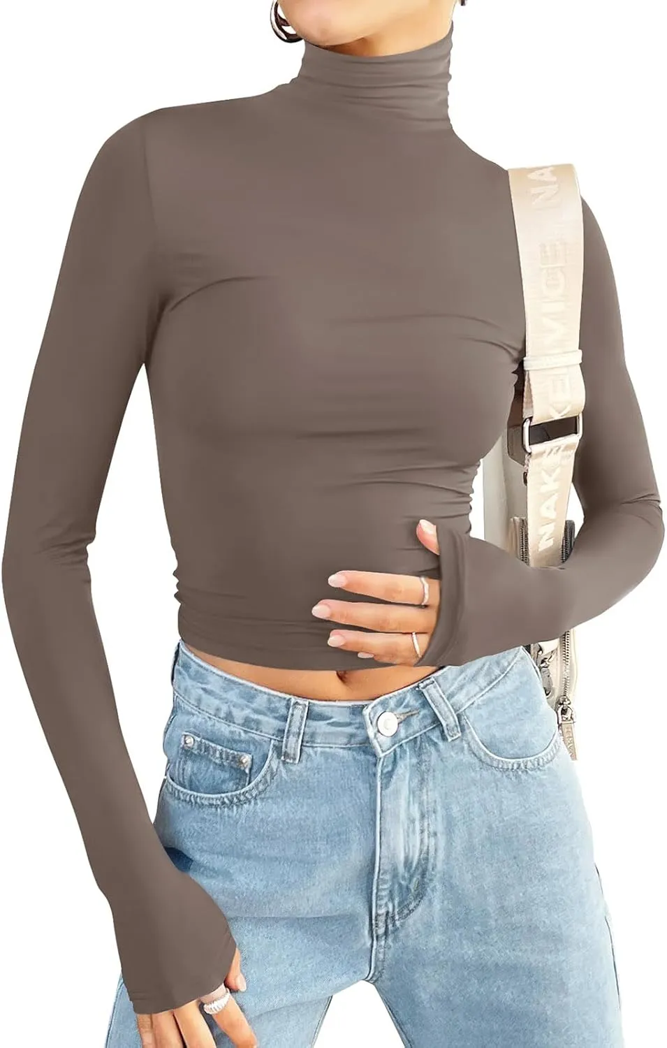 PINKMSTYLE Turtleneck Long Sleeve Tops for Women Fitted Double Lined T Shirts Base Layer Fall Outfits 2024