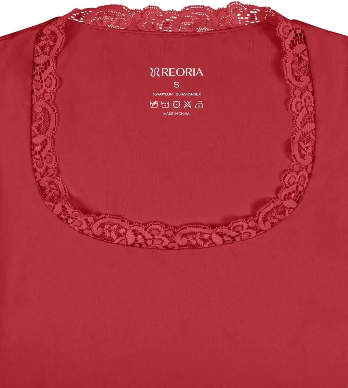 REORIA Women's Sexy Lace Scoop Neck Long Sleeve Double Lined Layering Slim Bodysuit Tops