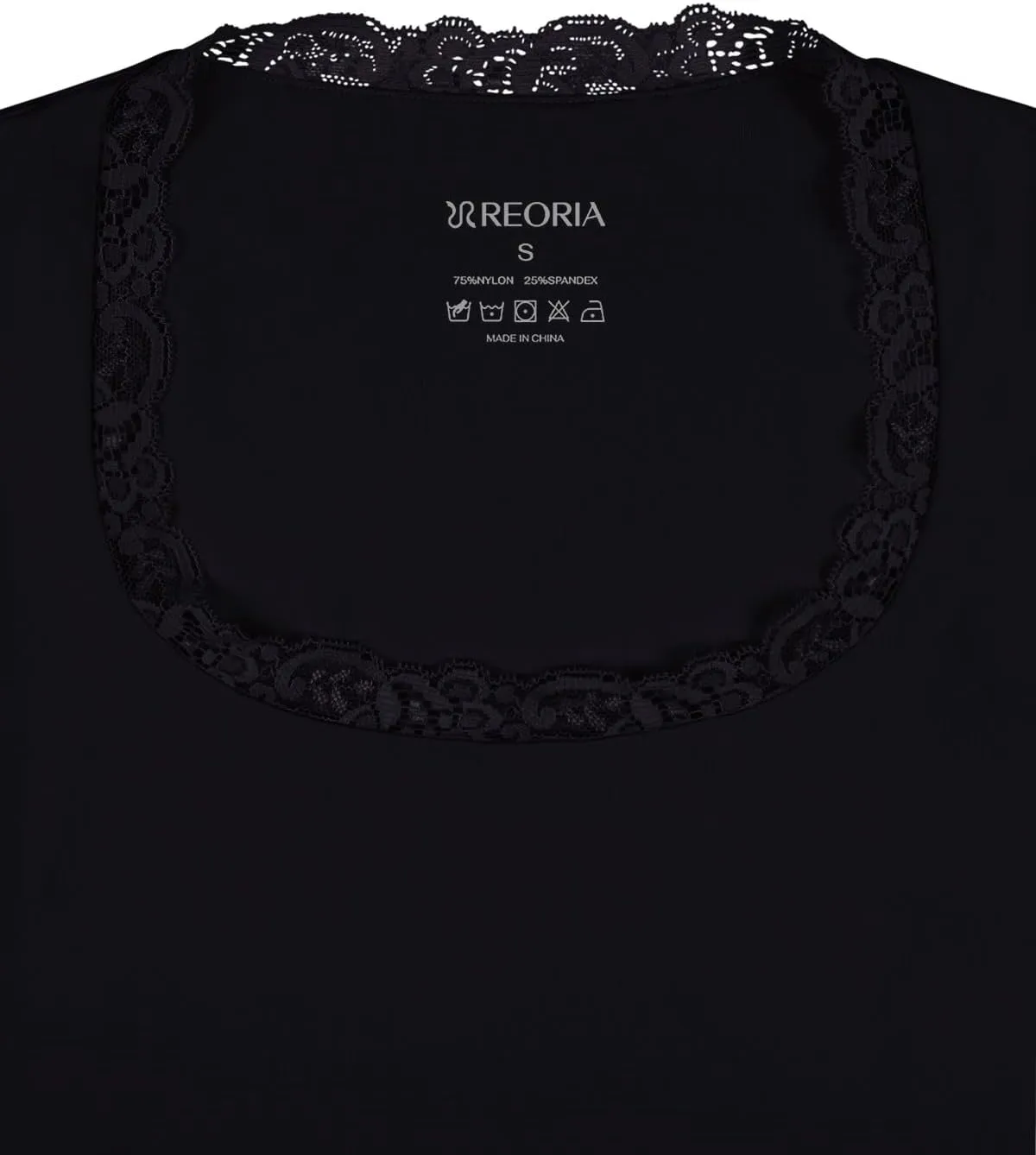 REORIA Women's Sexy Lace Scoop Neck Long Sleeve Double Lined Layering Slim Bodysuit Tops