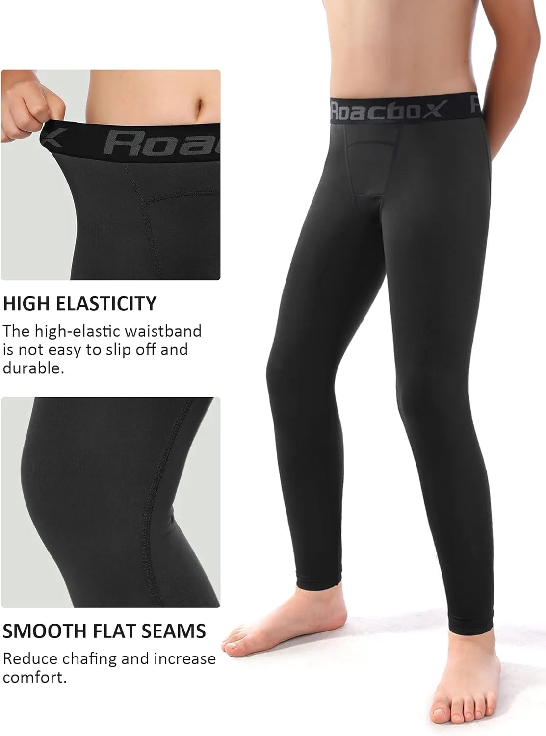 Roadbox 2 Pack Boys Compression Pants Base Layer Underwear Youth Quick Dry Spandex Tights Leggings for Running Football