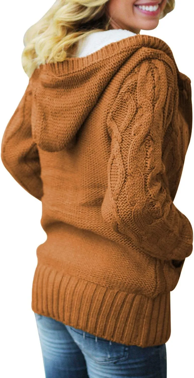 Sidefeel Women's Cardigan Sweaters Hooded Cardigans Fleece Lined Jackets Winter Sweater Coat