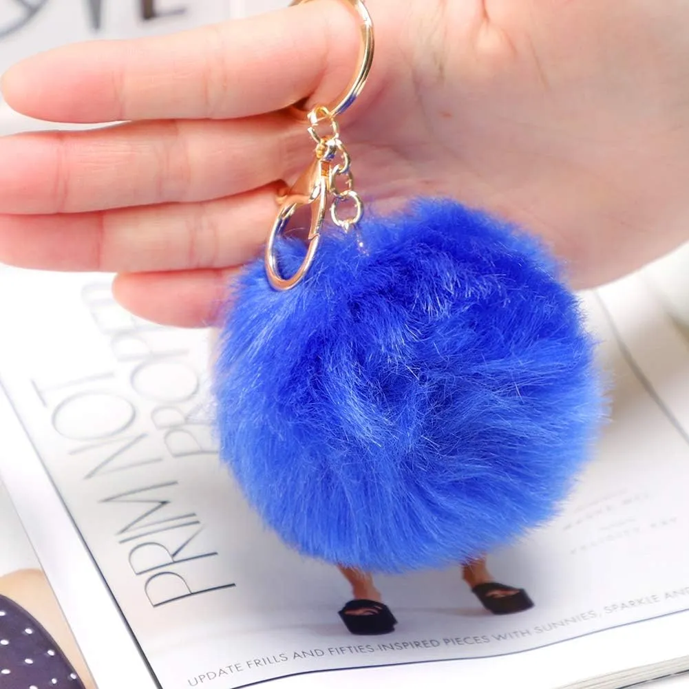 Soleebee Soft Artificial Rabbit Fur Keychain Plush Ball Key Ring Cute Pom Pom Bag Charm for Women Girls