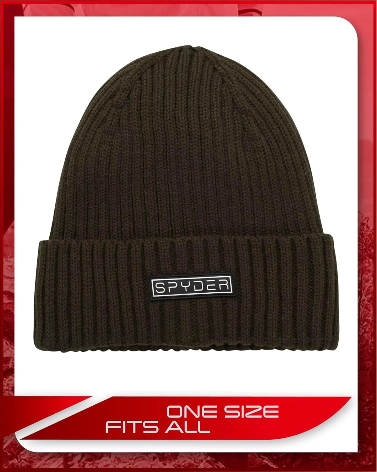 Spyder Men's Beanie - Cozy Plush Sherpa Fur Lined Ribbed Knit Cuff Winter Hat for Men with Embroidered and Rubber Logo Patch