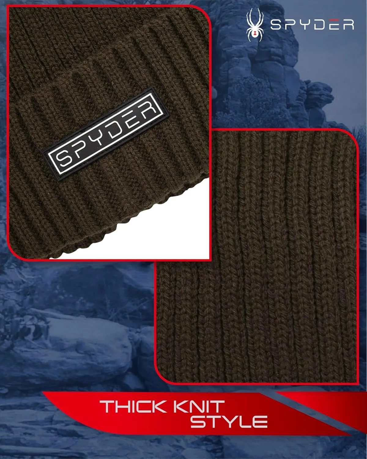 Spyder Men's Beanie - Cozy Plush Sherpa Fur Lined Ribbed Knit Cuff Winter Hat for Men with Embroidered and Rubber Logo Patch