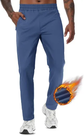TACVASEN Men's Warm Sweatpants Winter Fleece Lined Water Resistant Pants Straight Leg with Zipper Pockets for Running