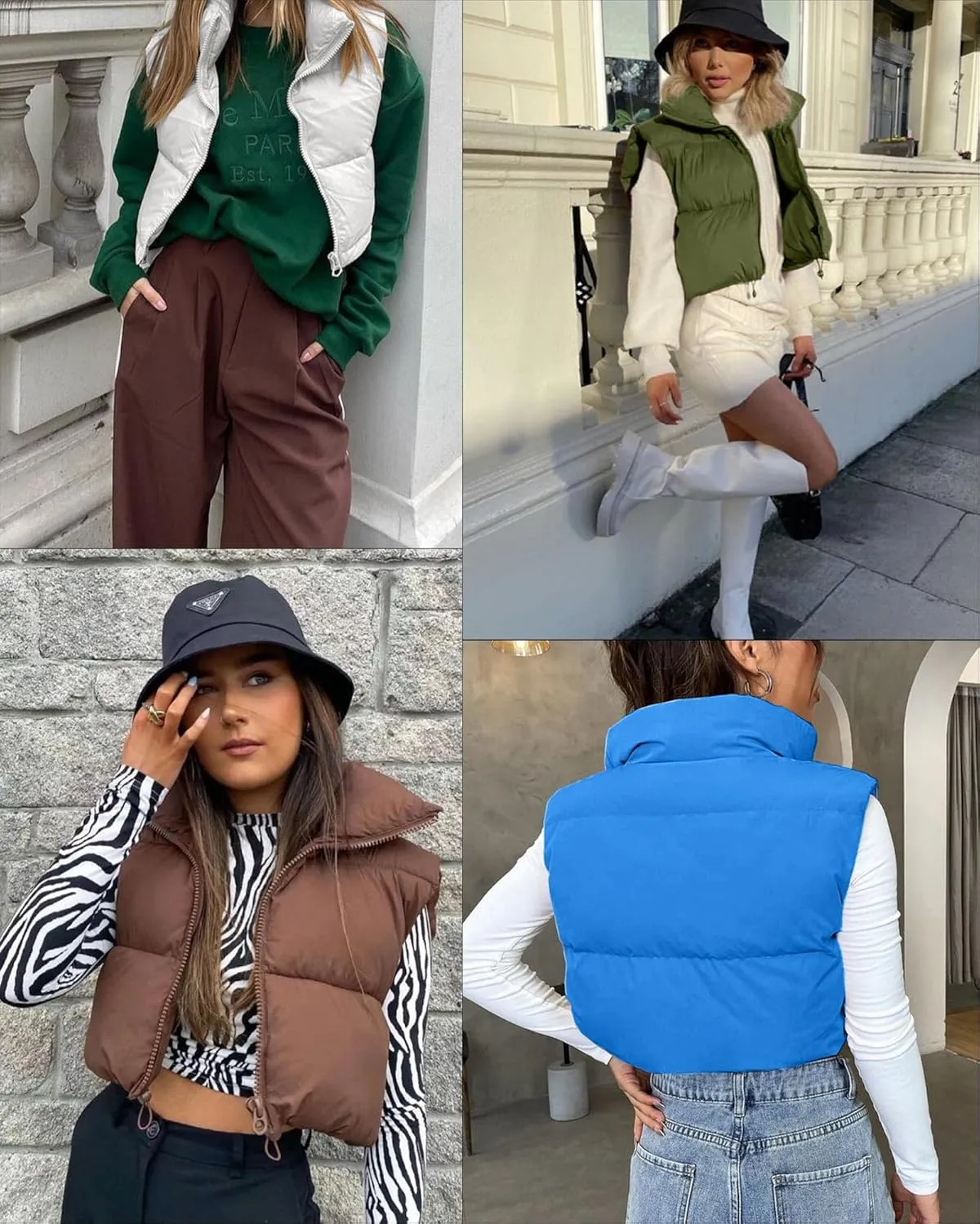 Women's Cropped Puffer Vest Sleeveless High Stand Collar Crop Outerwear Zip Up Warm Padded Gilet