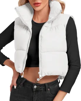 Women's Cropped Puffer Vest Sleeveless High Stand Collar Crop Outerwear Zip Up Warm Padded Gilet