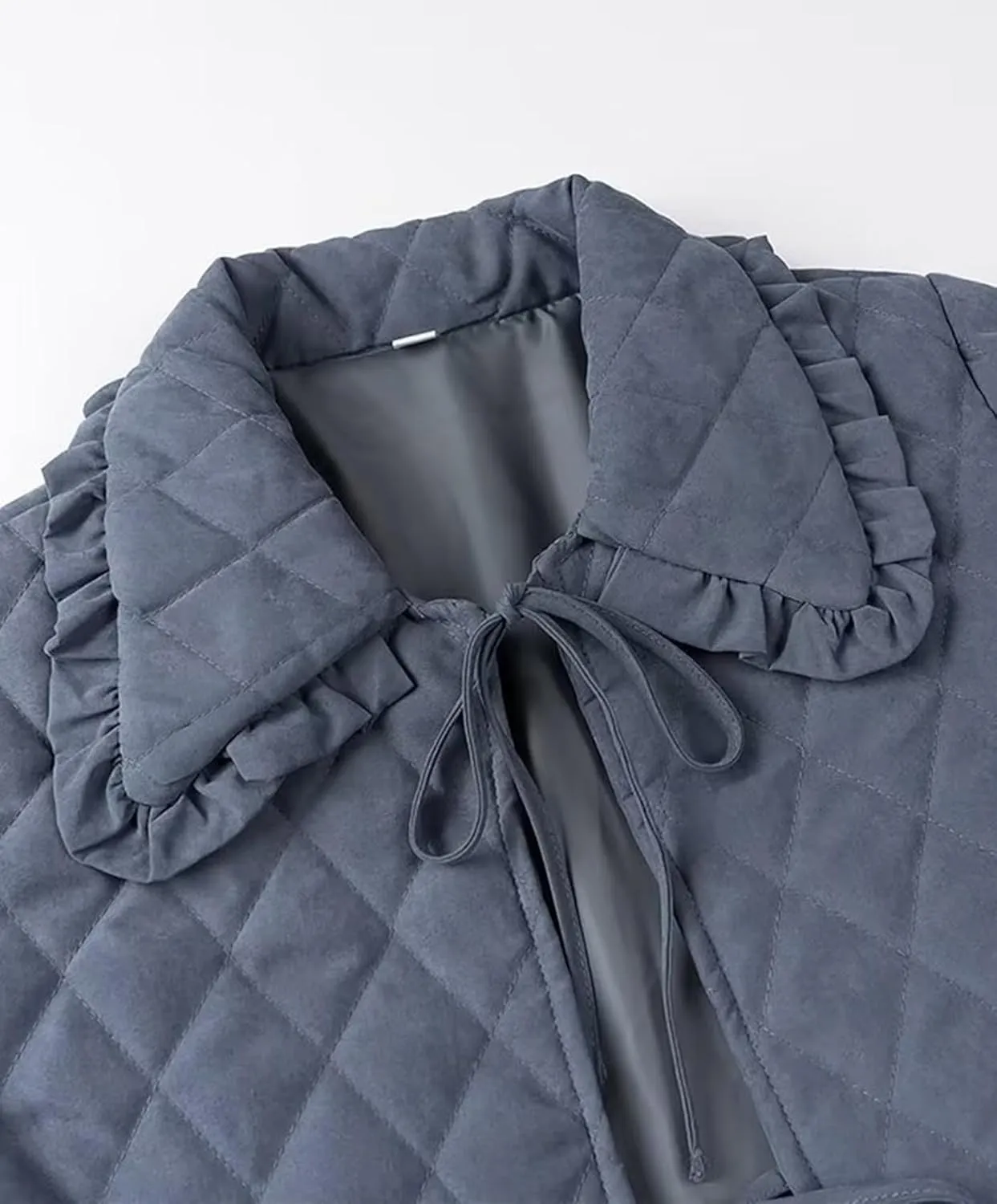 Womens Lightweight Quilted Jacket Cute Tie Front Cropped Puffer Jacket Coat Outwears with Pockets