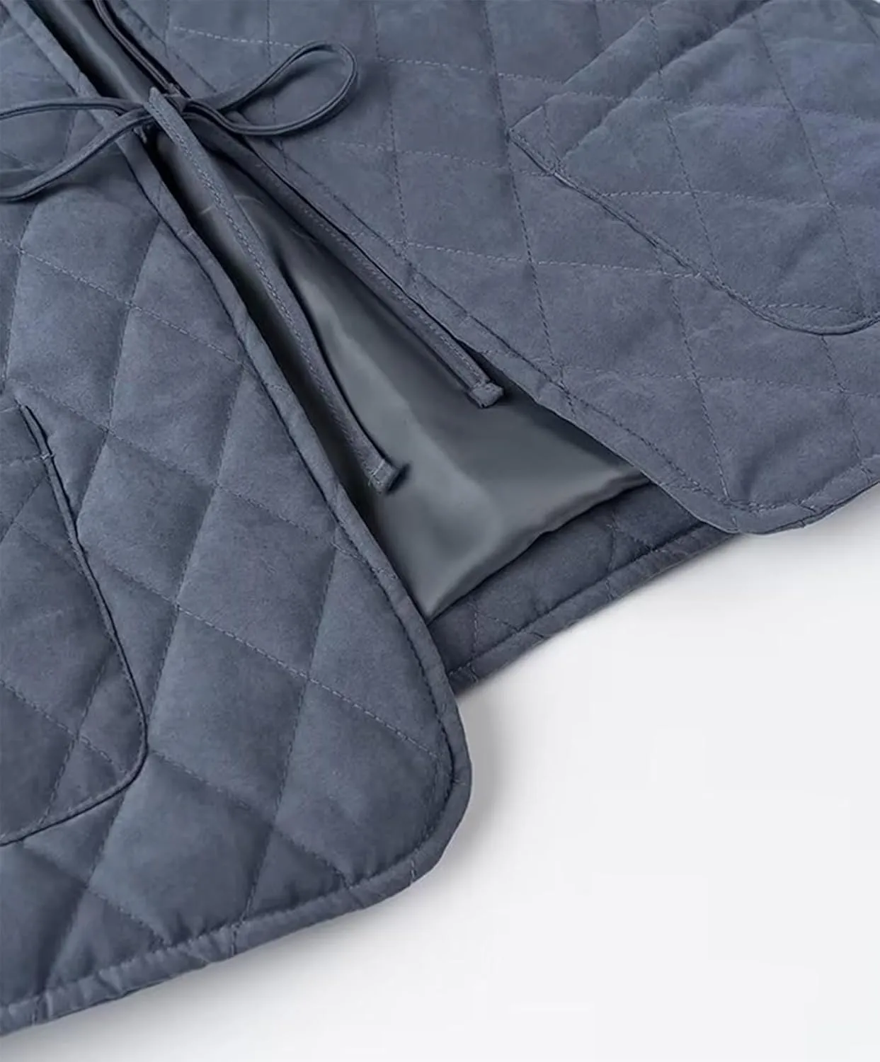 Womens Lightweight Quilted Jacket Cute Tie Front Cropped Puffer Jacket Coat Outwears with Pockets