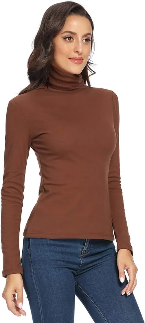 Women's Turtleneck Long Sleeve Thermal T-Shirts Stretchy Fitted Pullover Cotton Tops