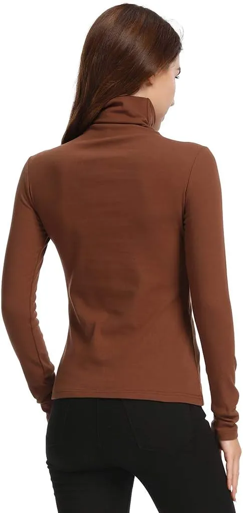 Women's Turtleneck Long Sleeve Thermal T-Shirts Stretchy Fitted Pullover Cotton Tops