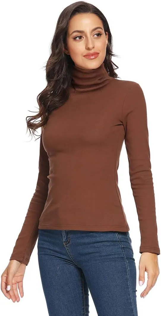 Women's Turtleneck Long Sleeve Thermal T-Shirts Stretchy Fitted Pullover Cotton Tops