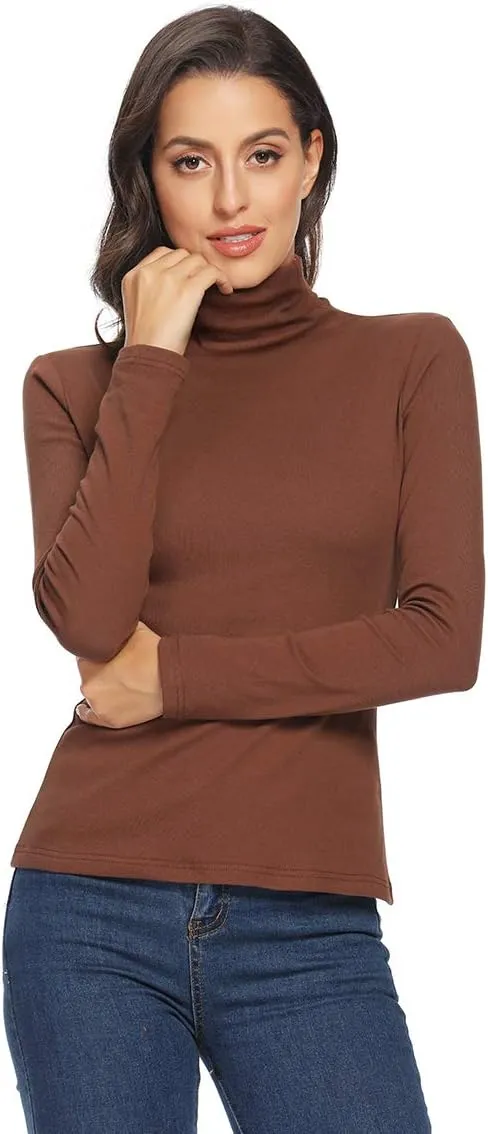 Women's Turtleneck Long Sleeve Thermal T-Shirts Stretchy Fitted Pullover Cotton Tops