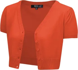 YEMAK Women's Cropped Bolero Cardigan  Short Sleeve V-Neck Basic Classic Casual Button Down Knit Soft Sweater Top (S-4XL)